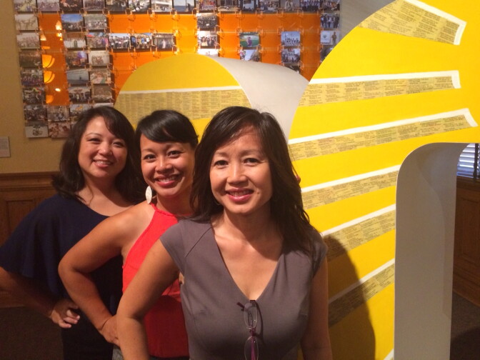 Tram Le, Co-Director/Co-Curator,  Trinh Mai, Exhibition Designer & Artist-in-Residence and Linda Trinh Vo, Co-Director/Co-Curator at the new art show, Vietnamese Focus, at the Old Orange County Courthouse. 