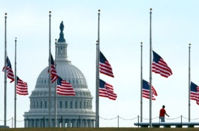 American flags fly at half staff on the National Mall in front of the U.S. Capitol in memory of the victims of Saturday's mass shooting in Tucson, Arizona January 10, 2011 in Washington, DC.