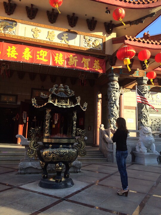 View outside the Chua Thien Hau Temple in LA's Chinatown. 