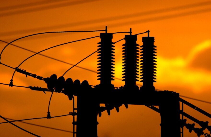 A view of the power lines as evening settles December 11, 2000 in Pico Rivera.