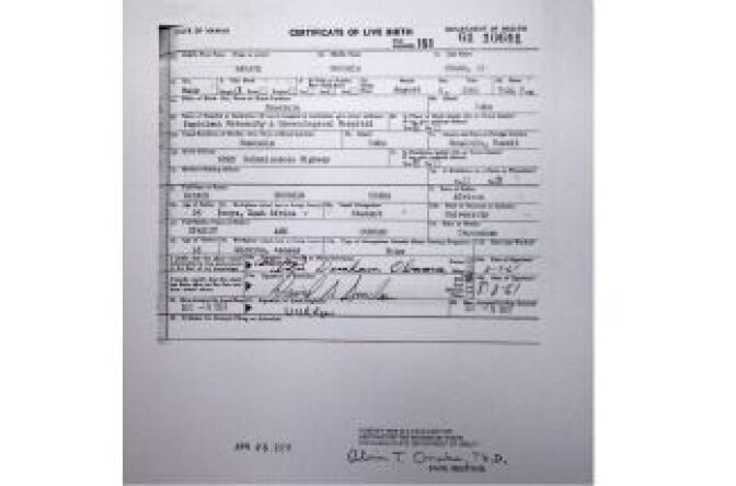 President Barack Obama's long form birth certificate in the Briefing Room of the White House April 27, 2011 in Washington, DC.