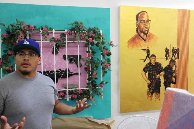 Patrick Martinez explains his most recent work, featuring a photo of Philando Castile.