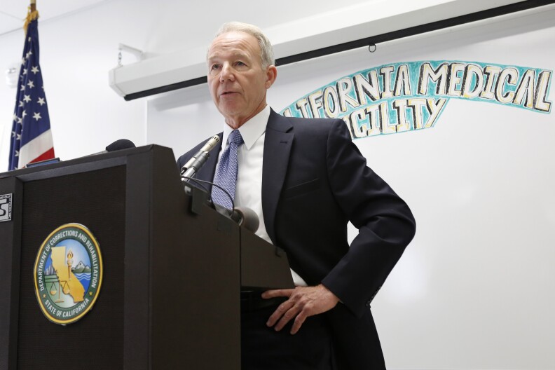 Jeffrey Beard, Secretary of the California Department of Corrections and Rehabilitation discusses the new mental health treatment unit during a dedication ceremony at the California Medical Facility in Vacaville, Calif., Thursday, Feb. 14, 2013.  The  $24 million treatment center for mentally ill inmates opened on Thursday as state corrections officials used the occasion to push for ending federal oversight of that aspect of prison operations. The 44,000-square-foot building includes rooms where inmates will undergo individual, group and recreational outpatient therapy. It will be used to treat inmates who are seriously mentally ill but are able to function without around-the-clock care.