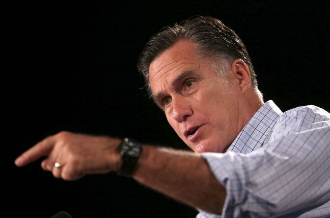 Republican presidential candidate and former Massachusetts Gov. Mitt Romney speaks during a campaign event at Central Campus High School on August 8, 2012 in Des Moines, Iowa. Mitt Romney is campaigning in Iowa before traveling to New Jersey and New York for fundraising events.