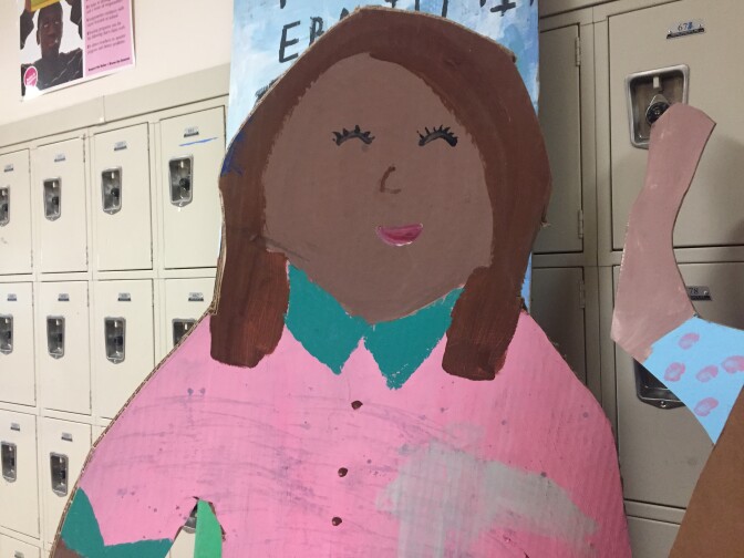 Some of the cardboard cutouts stood outside of Mr. Drugge's classroom.