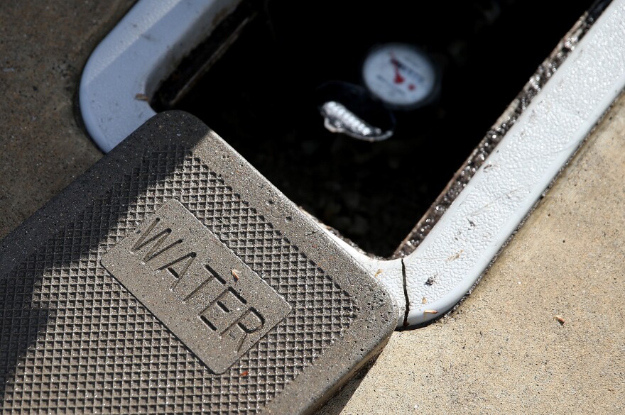 A cover sits next to a water meter on April 7, 2015 in Walnut Creek, California.  