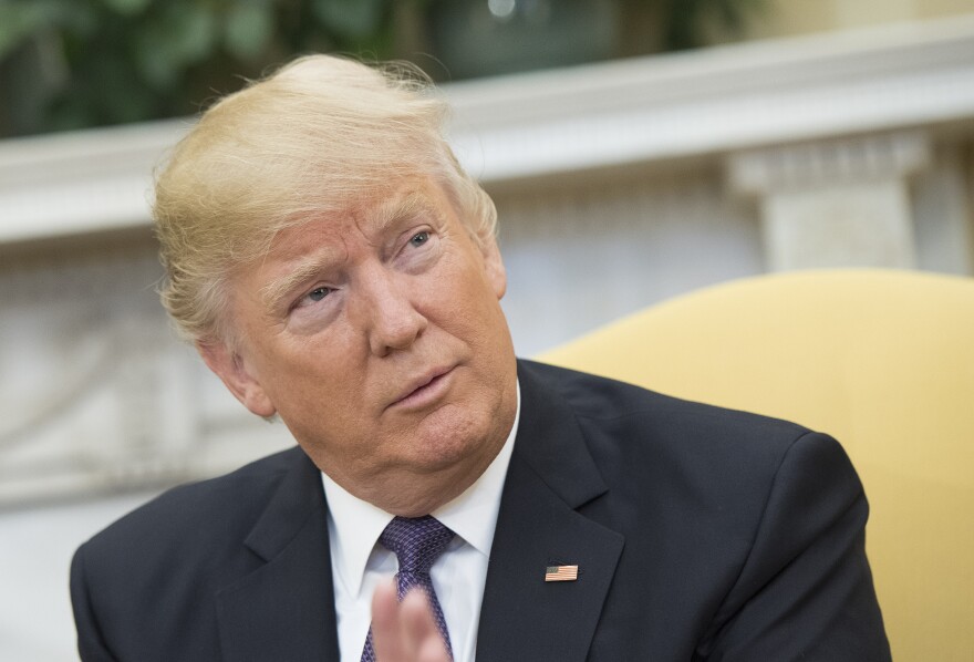 WASHINGTON, DC - FEBRUARY 13: (AFP OUT) U.S. President Donald Trump (R) during a meeting with Prime Minister Justin Trudeau of Canada (not pictured) in the Oval Office at the White House on February 13, 2017 in Washington, D.C. This is the first time the two leaders are meeting at the White House. (Photo by Kevin Dietsch-Pool/Getty Images)