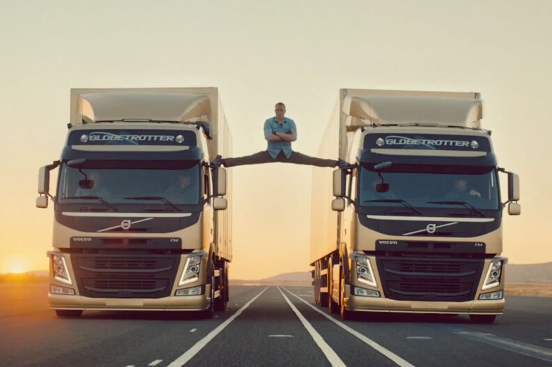 Jean Claude Van Damme in a commercial for Volvo. 
