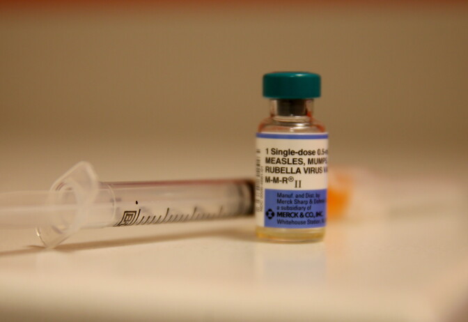 MIAMI, FL - JANUARY 28:   In this photo illustration, a bottle containing a measles vaccine is seen at the Miami Children's Hospital on January 28, 2015 in Miami, Florida. A recent outbreak of measles has some doctors encouraging vaccination as the best way to prevent measles and its spread.  (Photo illustration by Joe Raedle/Getty Images)