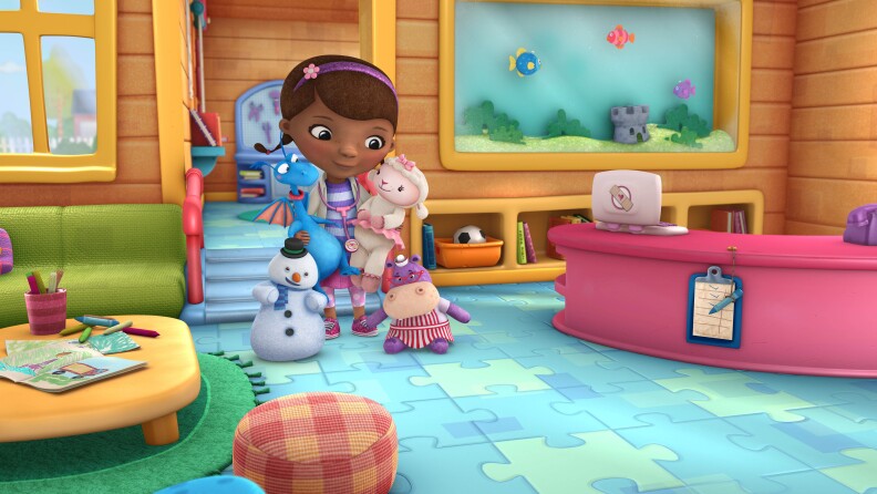 DOC MCSTUFFINS - "Doc McStuffins" is an imaginative animated series about Doc McStuffins, a six-year-old girl who runs and operates a clinic for broken toys and worn out stuffed animals out of the playhouse in her backyard. Season two of "Doc McStuffins" premieres FRIDAY, SEPTEMBER 6 on Disney Channel (10:00 a.m., ET/PT) and Disney Junior (4:00 p.m., ET/PT). (DISNEY JUNIOR)
CHILLY, STUFF, DOC MCSTUFFINS, LAMBIE, HALLIE