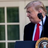 US President Donald Trump speaks about the government shutdown on January 25, 2019, from the Rose Garden of the White House in Washington, DC. - Trump on Friday brought a temporary end to the longest government shutdown in US history, while dropping his previous insistence on immediate funding for wall construction along the Mexican border. (Photo by Alex Edelman / AFP)        (Photo credit should read ALEX EDELMAN/AFP/Getty Images)