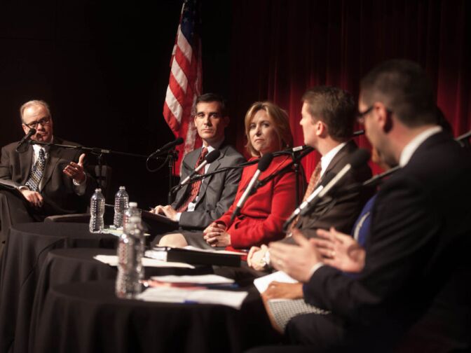 Candidates for mayor of Los Angeles debate in KPCC's Crawford Family Forum on February 5, 2013.
