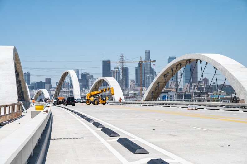 Construction crews on the newly constructed 6th Street Viaduct.