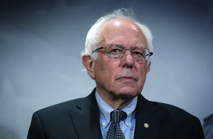 WASHINGTON, DC - SEPTEMBER 17:  U.S. Sen. Bernie Sanders (I-VT) listens during a news conference about private prisons September 17, 2015 on Capitol Hill in Washington, DC. Sanders was joined by Rep. Keith Ellison (D-MN) to announce that they will introduce bills to ban private prisons.  (Photo by Alex Wong/Getty Images)