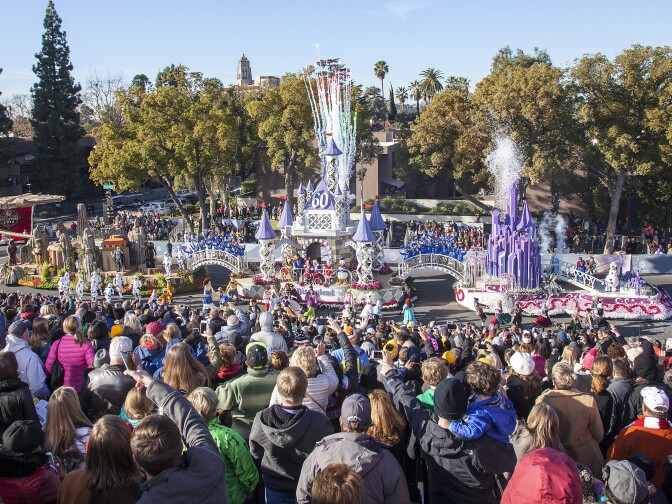 File: In this handout image provided by Disneyland, The Disneyland Resort entry in the 2016 Rose Parade brings to life the Disneyland Resort Diamond Celebration at the 127th Tournament of Roses Parade on January 1, 2016 in Pasadena, California. 