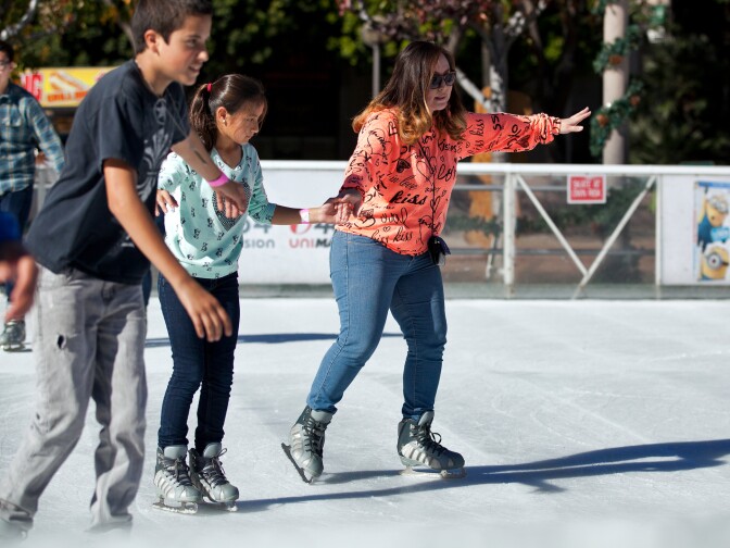 Downtown on Ice at Pershing Square takes place on Christmas Eve during the 11:30 a.m. to 12:30 p.m. session. Skaters are let onto the rink an hour at a time.