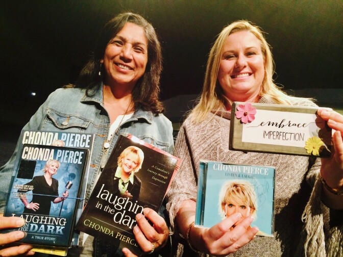 Melody Aardema, left, brought a friend to Chonda Pierce’s show. Aardema, whose son struggles with mental health issues, looks to Pierce as a role model for how to cope when a family has a loved one with a disorder.
