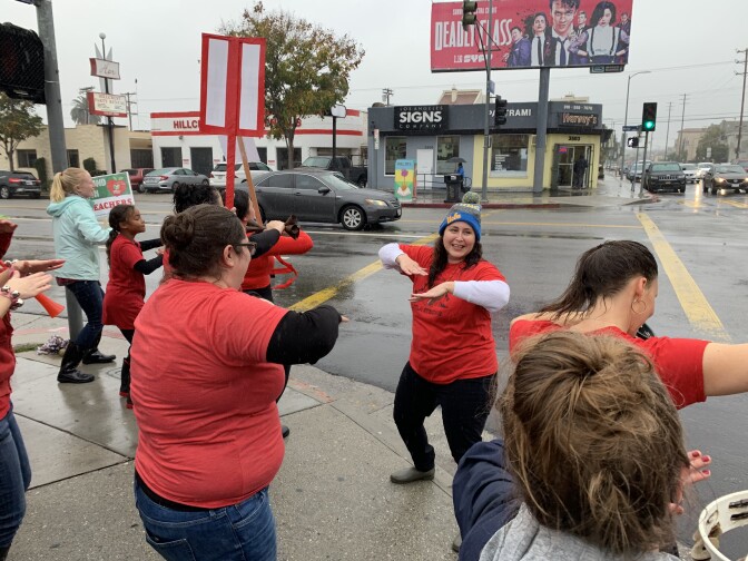 Christal Lord, center, has spent 17 years teaching the L.A. Unified School District.