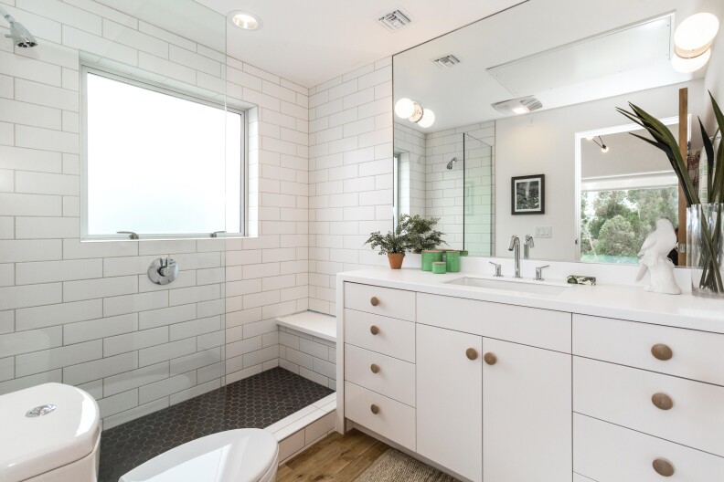 A bathroom in one of the homes in the Blackbirds housing development in Echo Park. 