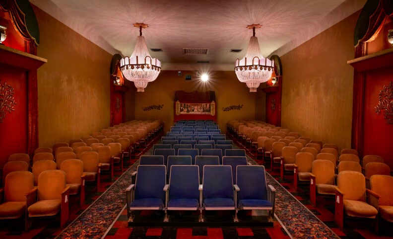 Built in 1921, the Old Town Music Hall's theater has 188-seats and huge chandeliers. 