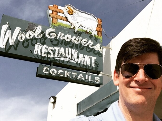Off-Ramp host John Rabe outside the Wool Growers Basque restaurant in Bakersfield, California