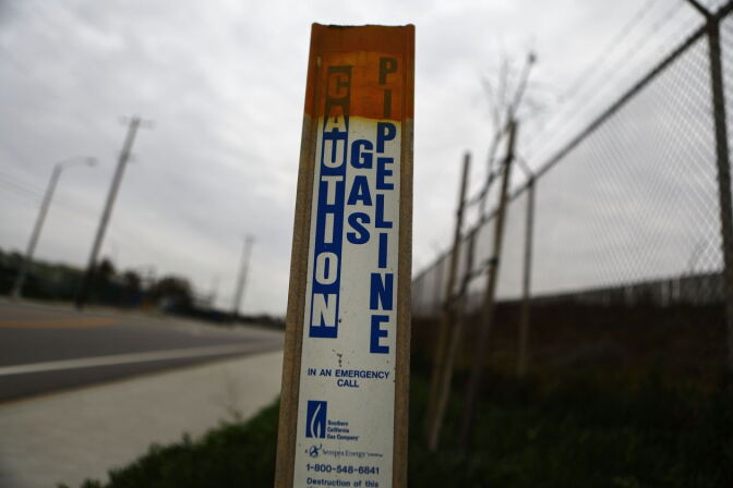 A natural gas pipeline warning sign in California.