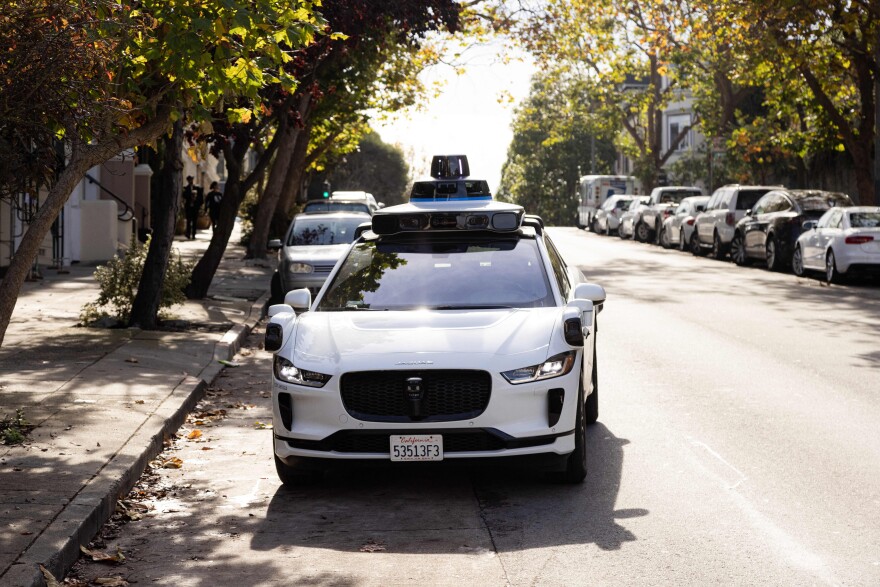 A Waymo autonomous vehicle on Steiner Street in San Francisco, on November 17, 2023.