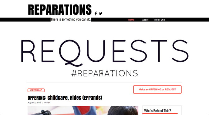 A screenshot of the homepage for the Reparations website.