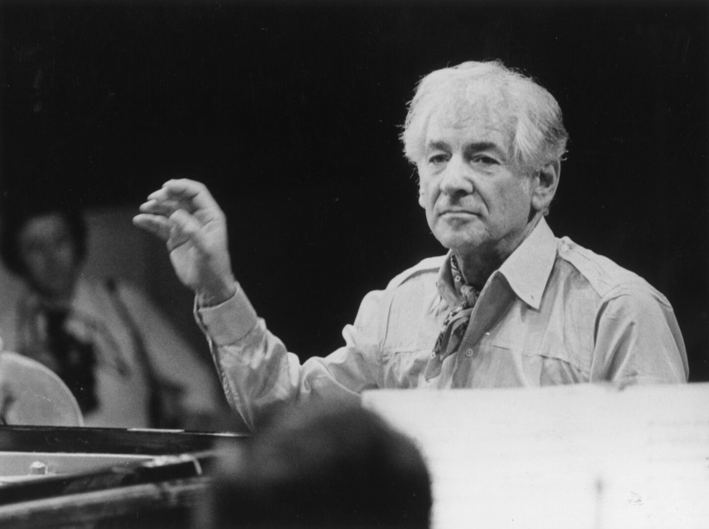 18th September 1975:  Conductor, composer and pianist, Leonard Bernstein (1918 -1990) at a tribute concert to Maurice Ravel in Paris.  (Photo by Keystone/Getty Images)