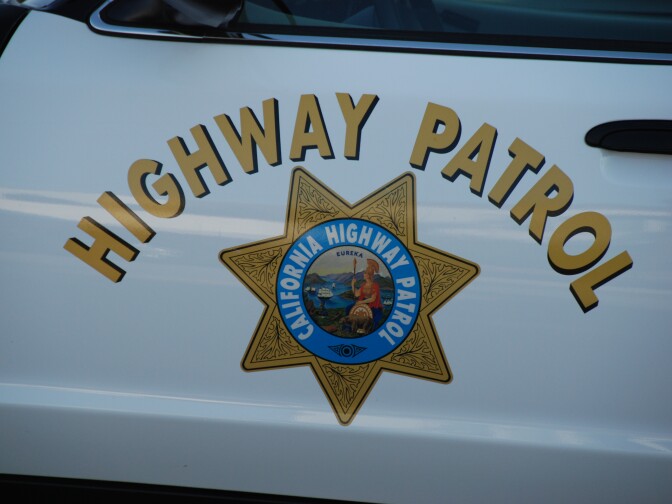 A CHP squad car door, photographed in Monterey County.