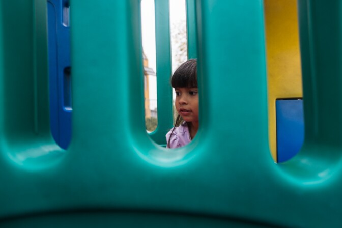 Valerie Oropeza plays at the Martha Escutia Primary Center during recess. Oropeza is part of the transitional kindergarten program, which offers children with birthdays between September and December a developmentally appropriate curriculum between preschool and kindergarten.
