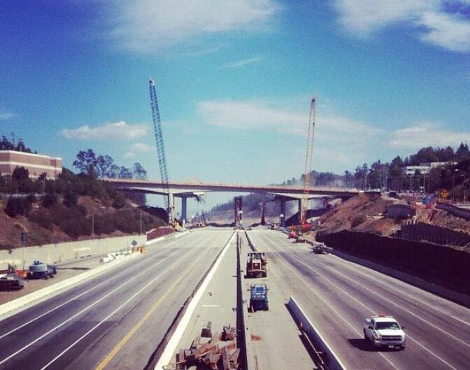 Construction continues Saturday morning as the 405 is closed during Carmageddon 2.