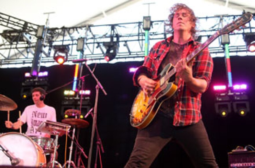 Dean Allen Spunt (left) and Randy Randall from the band No Age perform during day three of the 2009 Coachella Valley Music & Arts Festival in Indio, Calif.