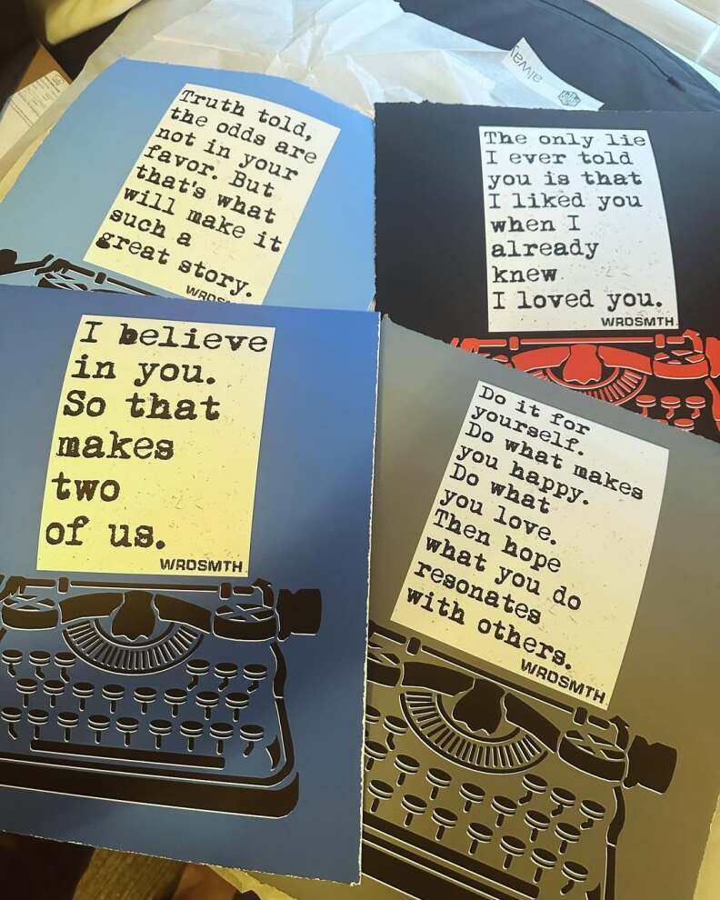 Printed typewriter art with clever or inspirational quotes by the artist Wrdsmth.