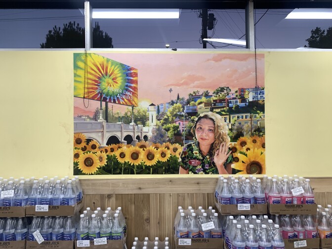 A memorial painting at the Trader Joe's store in Silver Lake pays tribute to Melyda Corado, an assistant manager killed when police traded gunfire with a suspected kidnapper on July 21, 2018., 