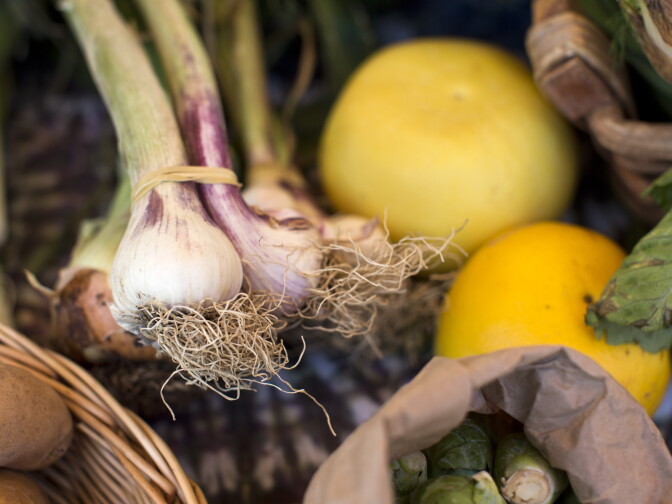 Onions and vegetables at the Village Market Place were grown at one of Community Services Unlimited's five mini-urban farm sites.