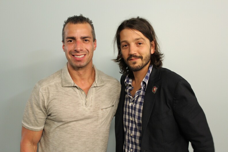 Actor/Director Diego Luna poses with Take Two host A Martinez.