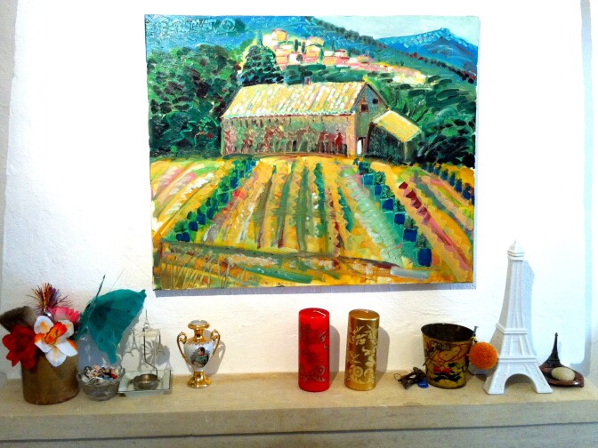 The mantle in Frank Romero's home in the South of France.