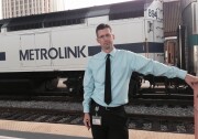 Metrolink spokesman Scott Johnson on a train platform at Union Station