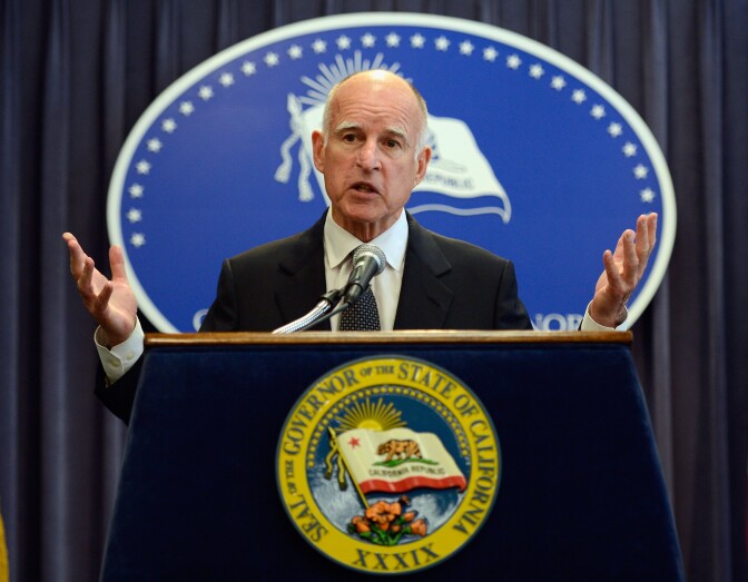 File: Gov. Jerry Brown addressing a crowd. 
