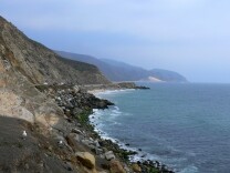 A view of the Pacific Coast Highway north of Malibu. Traffic will be start-and-stop Monday and Tuesday as Caltrans works to remove rocks and boulders that may have been dislodged by recent fires. 