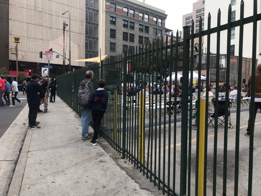 Passerby’s stopped to check out the War of the Worlds performance on Nov 12, 2017. Photo credit: Adriana Cargill