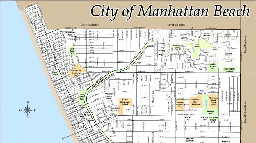 A map of Manhattan Beach includes school locations and Bruce's Beach