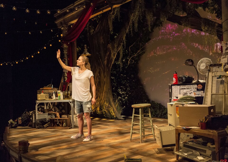 Playwright/performer Lucy Alibar in “Throw Me on the Burnpile and Light Me Up” at Center Theatre Group’s Kirk Douglas Theatre.