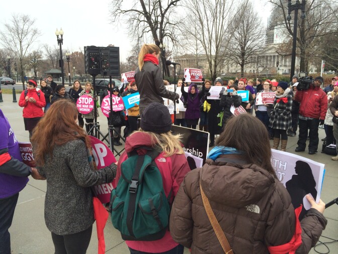 Vocal demonstrators protesting outside of the Supreme Court Wednesday December 3, 2014.