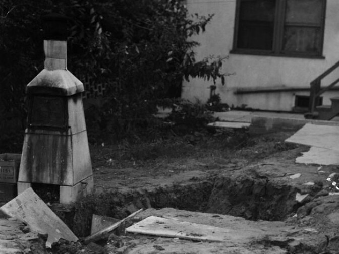 LA was unique in the US for its residents' use of backyard incinerators, like this one in the backyard of a home in Point Fermin. Photo dated: October 21, 1936. 