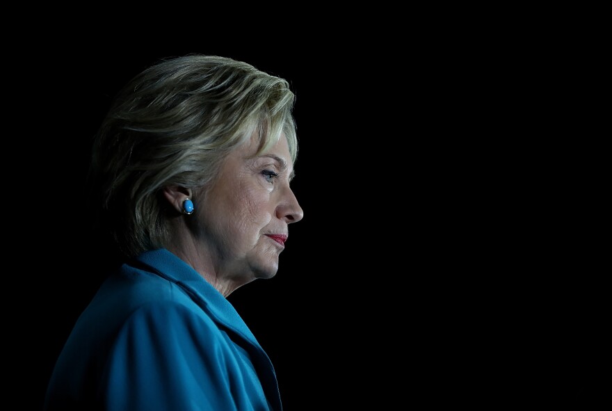 Democratic presidential candidate former Secretary of State Hillary Clinton looks on during a campaign event on May 24, 2016 in Commerce, California. 