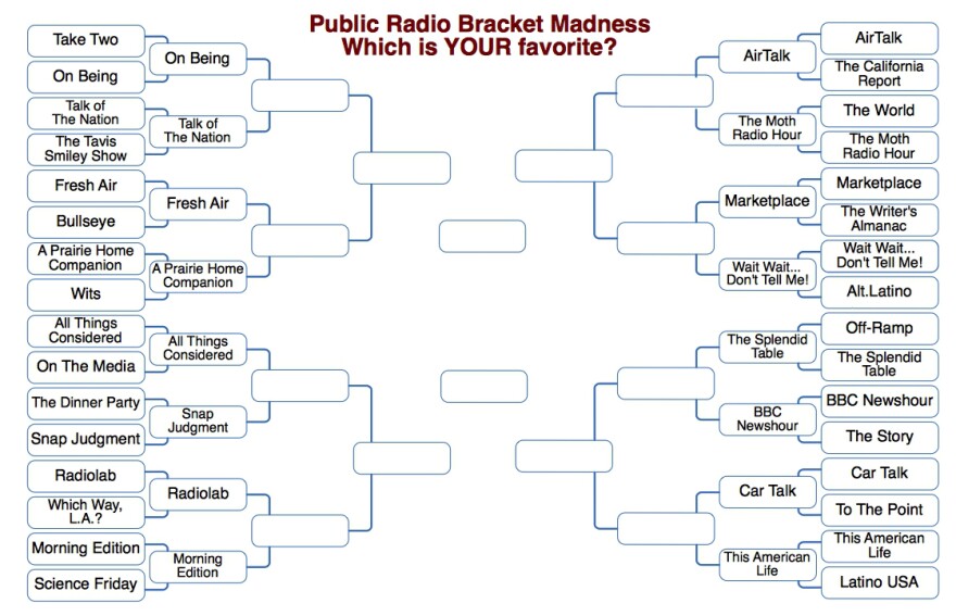Ready for Round 2 of our Public Radio Bracket Madness? Have at it!