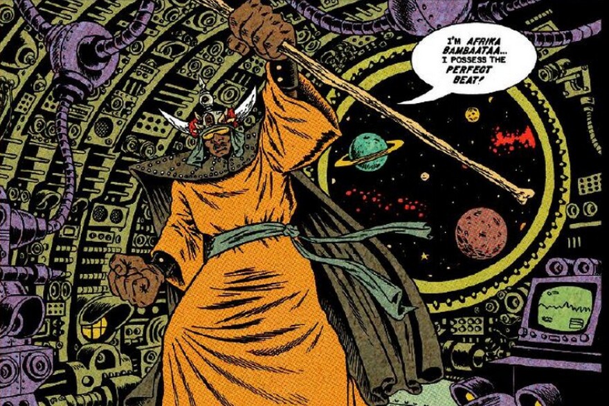 Afrika Bambaata as depicted in Ed Piskor's "The Hip Hop Family Tree" comic book series. 