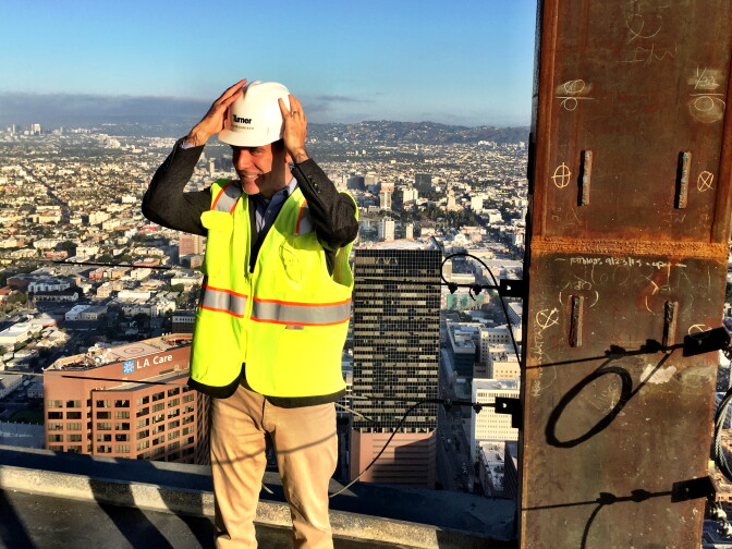 LA Mayor Eric Garcetti on the 69th floor of the Wilshire Grand in Downtown Los Angeles